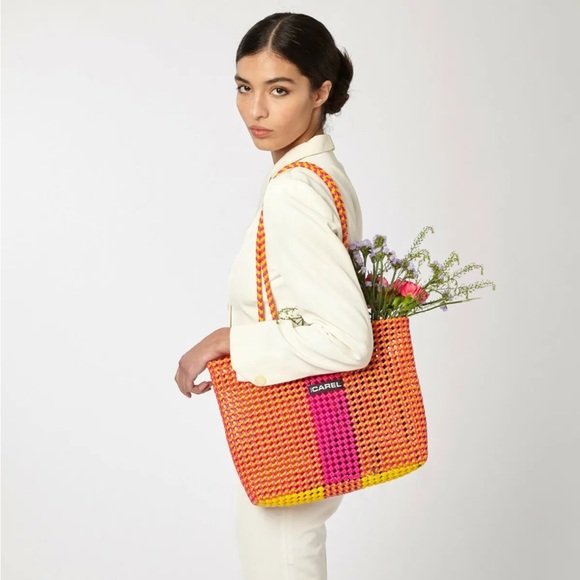 Carel Paris Orange and Pink Woven Tote Bag - Picture 3 of 15